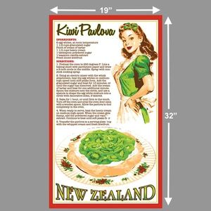 Vintage style, New Zealand, Kiwi, Large Tea Towel, with Pavlova Recipe,  fifties